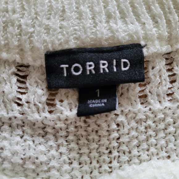 Torrid Sweater Womens Size 1X White Open Knit Crochet Long Sleeve Casual Top - Picture 4 of 11